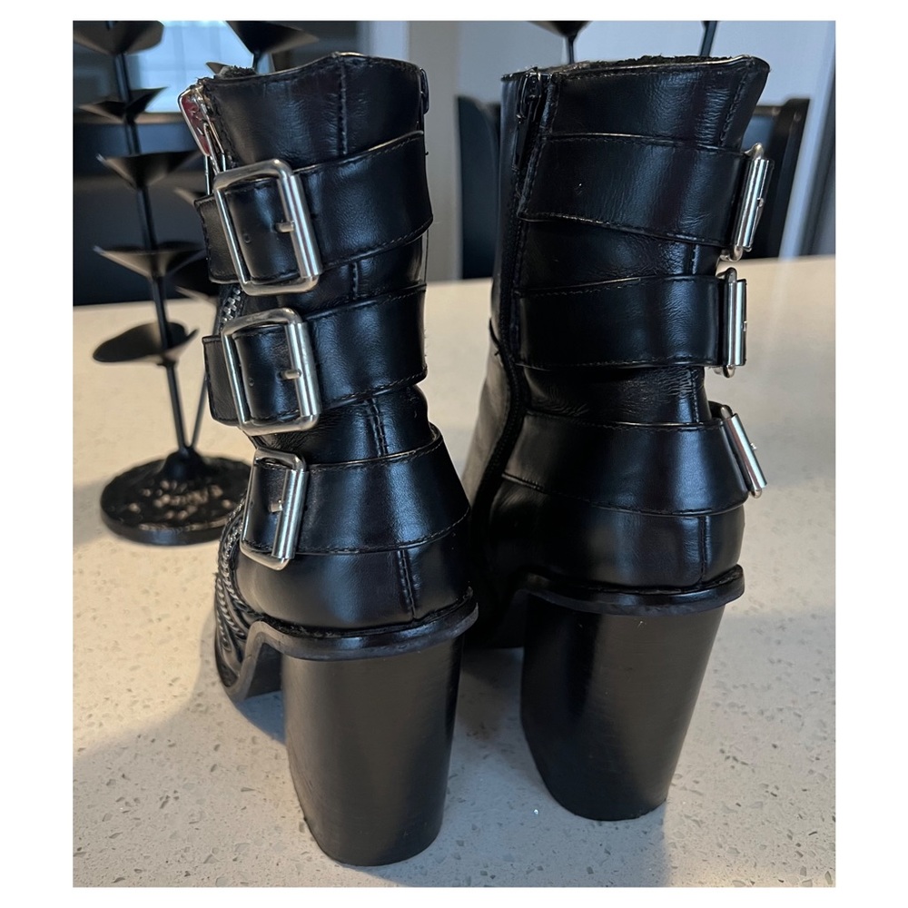 Black Leather Ankle Boots with Buckle Detail - Picture 2 of 16